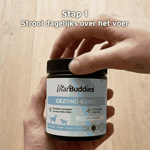 Stap 1: strooi dagelijks over het voer. Stap 2: laat je hond genieten. Stap 3: een gezond gebit met gemak.